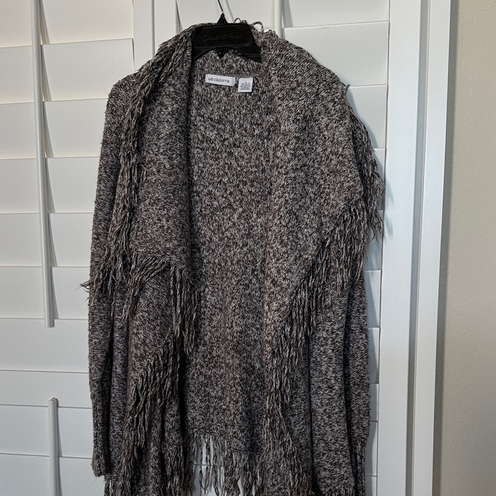 Liz Claiborne Charcoal Fringe Cardigan